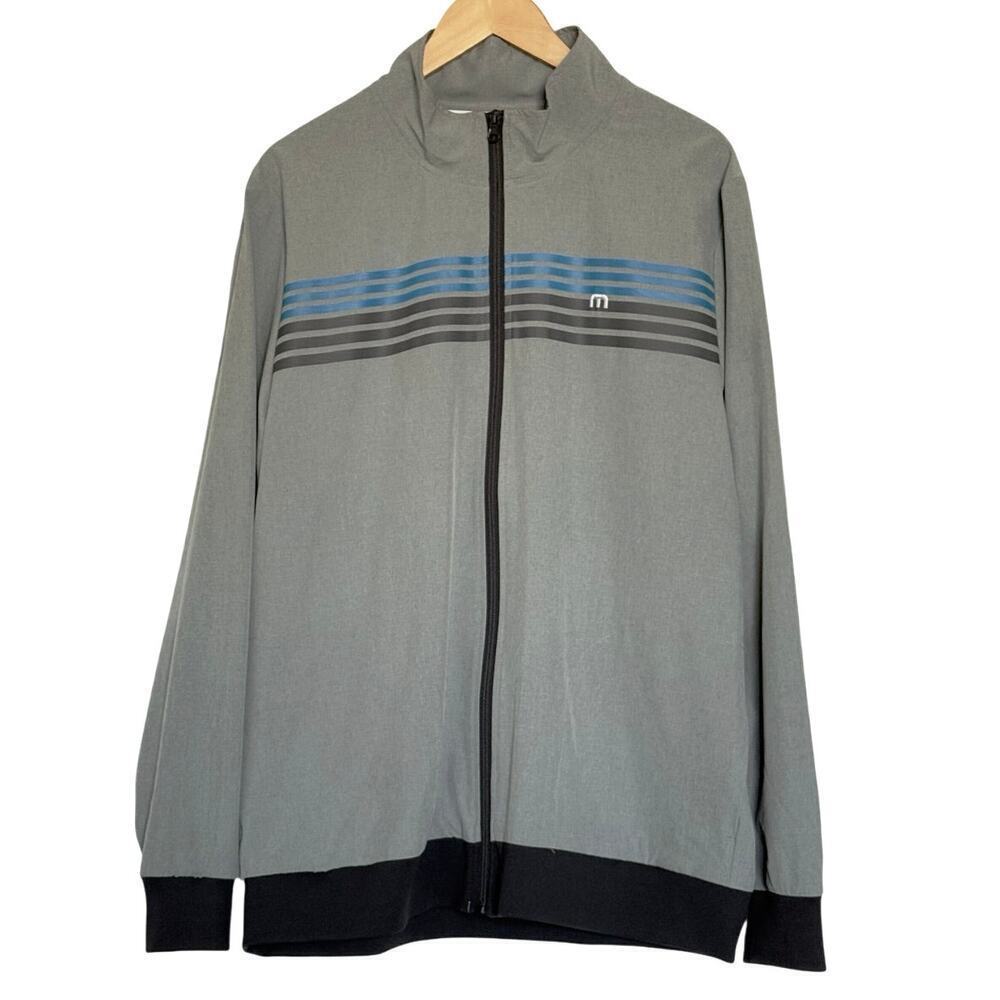 Travis Mathew Men's Golf Jacket Grey/Blue Striped Windbreaker Size X-Large
